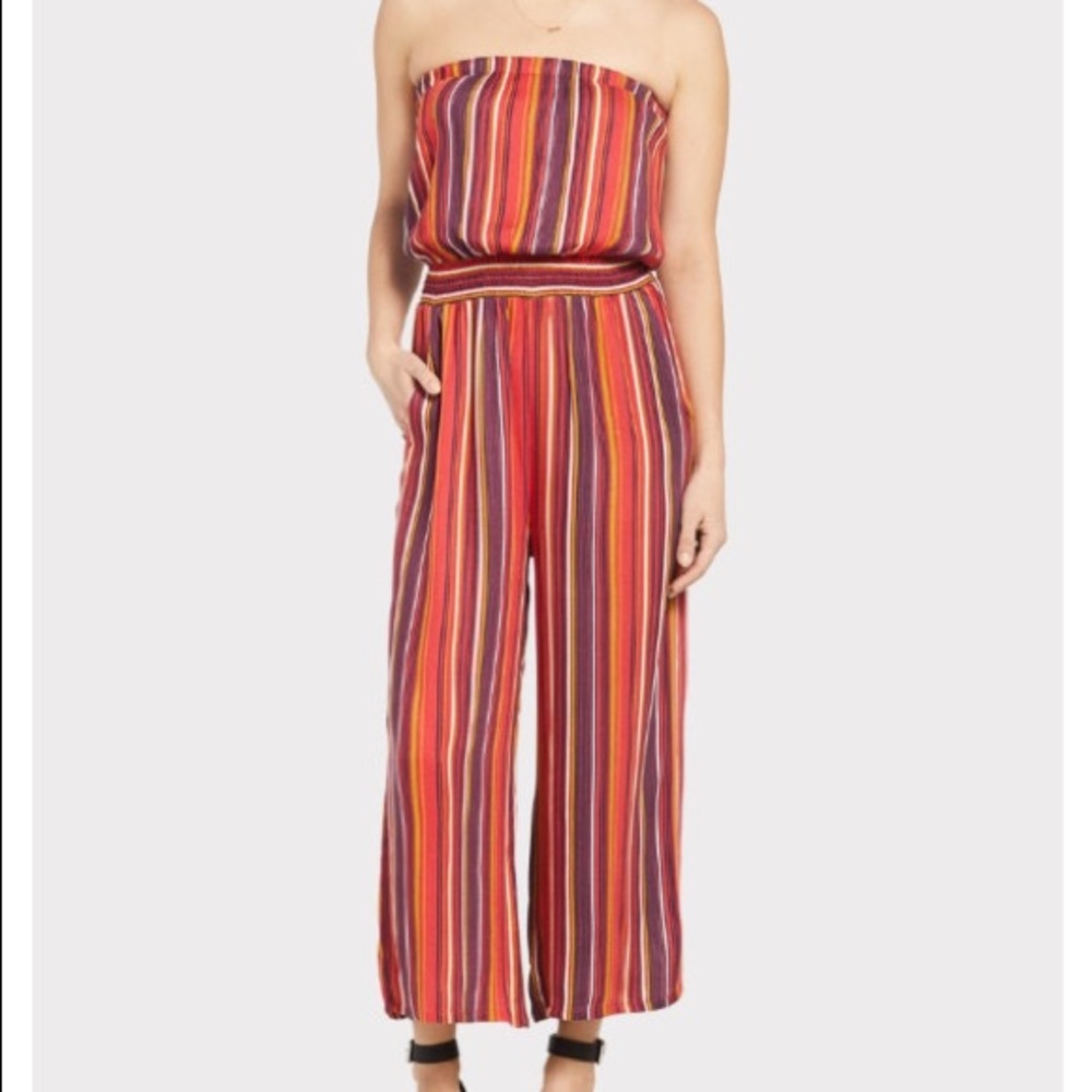 Strapless Striped Summer Jumpsuit — Red & Purple